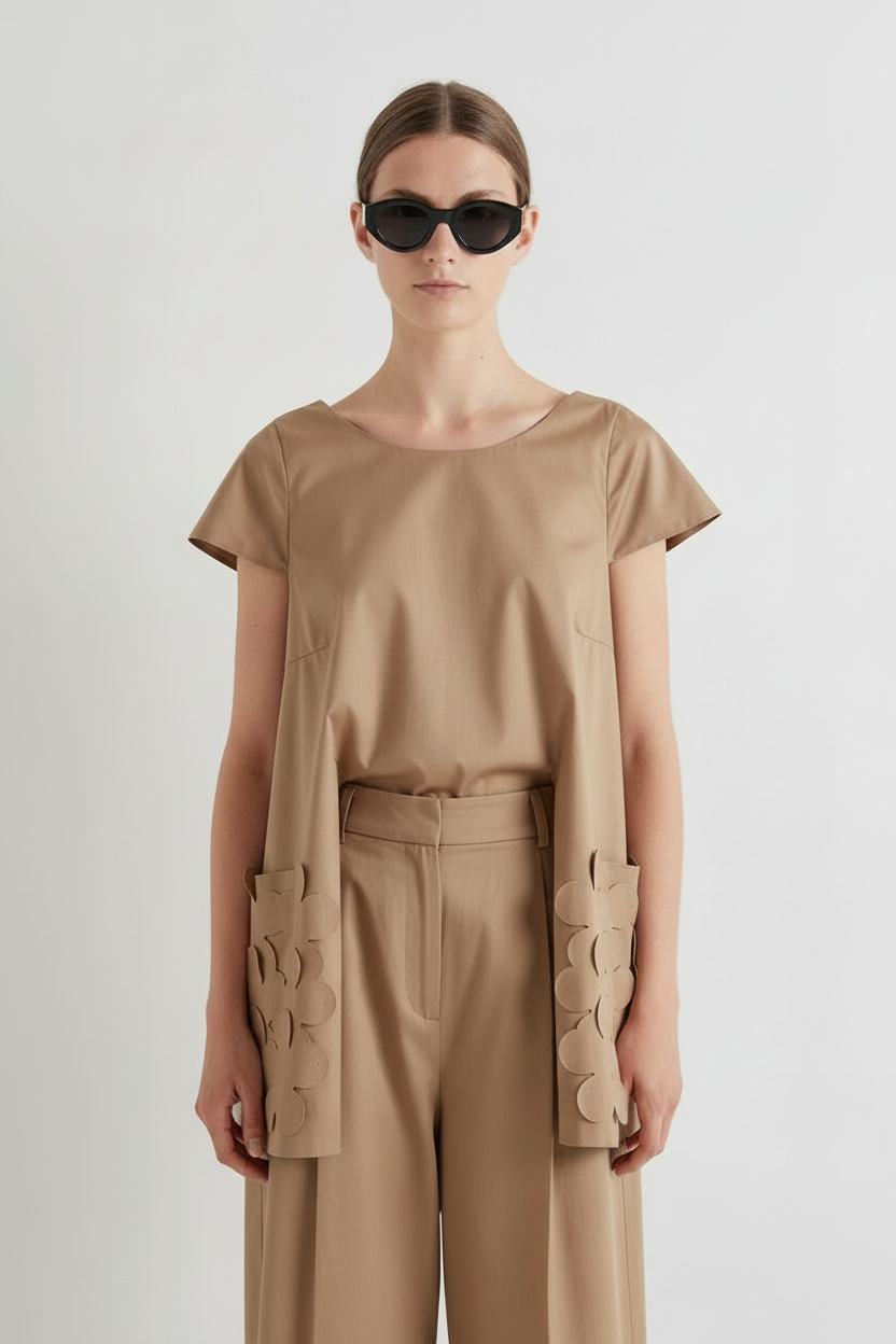 MEIMEI J - BLUSA DI LINEA SVASATA CON APPLICAZIONE FLOREALE SULLE TASCHE