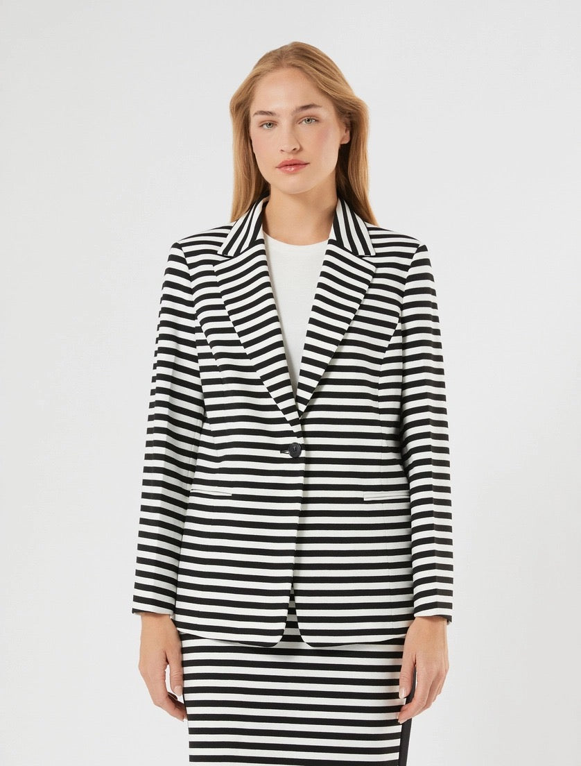 PERSONA - GIACCA BLAZER IN JERSEY RIGATO - BIANCO NERO