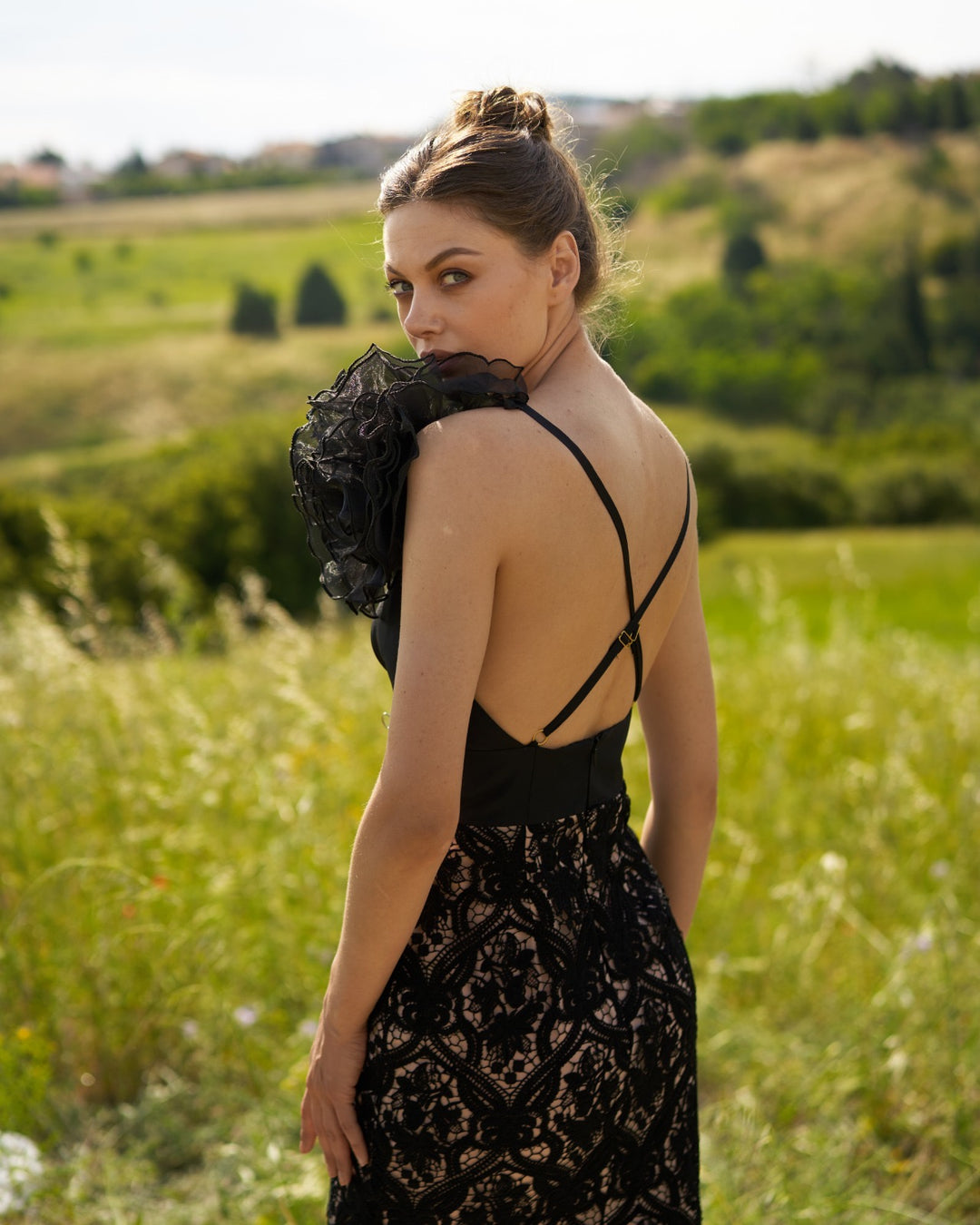 MY ANGELS - ABITO MIDI IN PIZZO CON DETTAGLIO FLOREALE