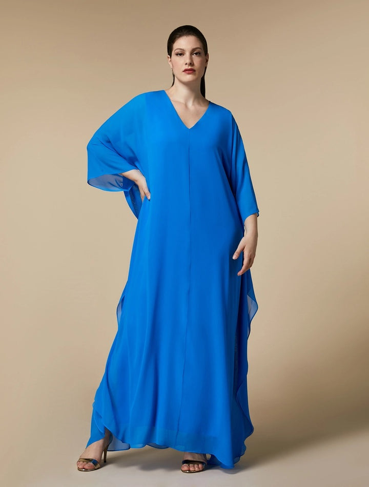MARINA RINALDI - ABITO LUNGO CAFTANO IN GEORGETTE DI PURA SETA FODERATO IN CRÊPE DE CHINE MISTO SETA