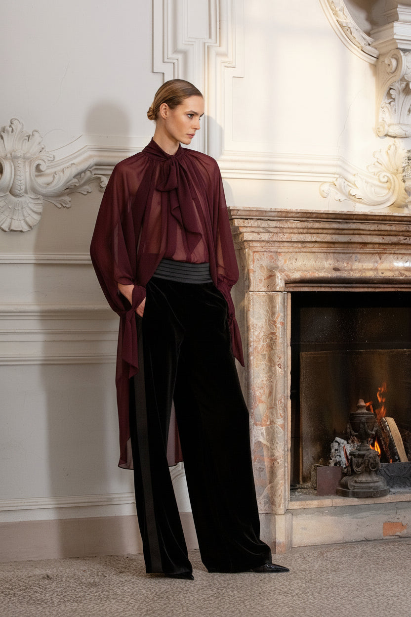 CLIPS - CAMICIA IN CHIFFON CON FIOCCO – DISPONIBILE BORDEAUX