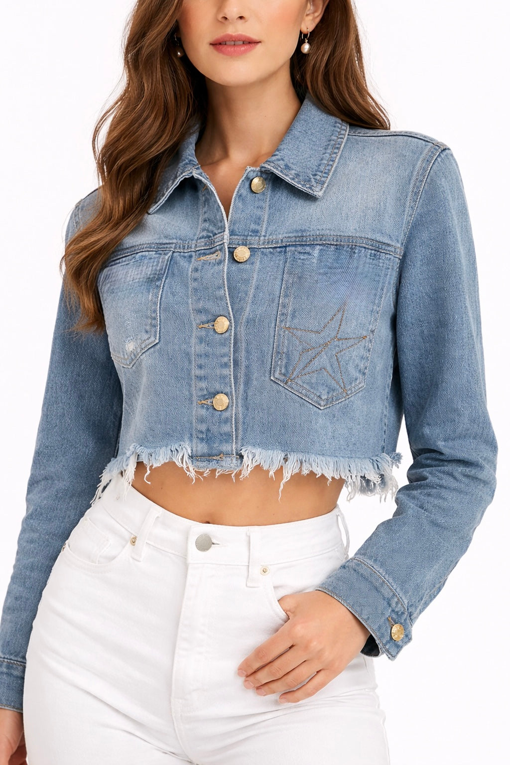 TRASH AND LUXURY - GIACCA DI JEANS CROPPED CON STAMPA A STELLA