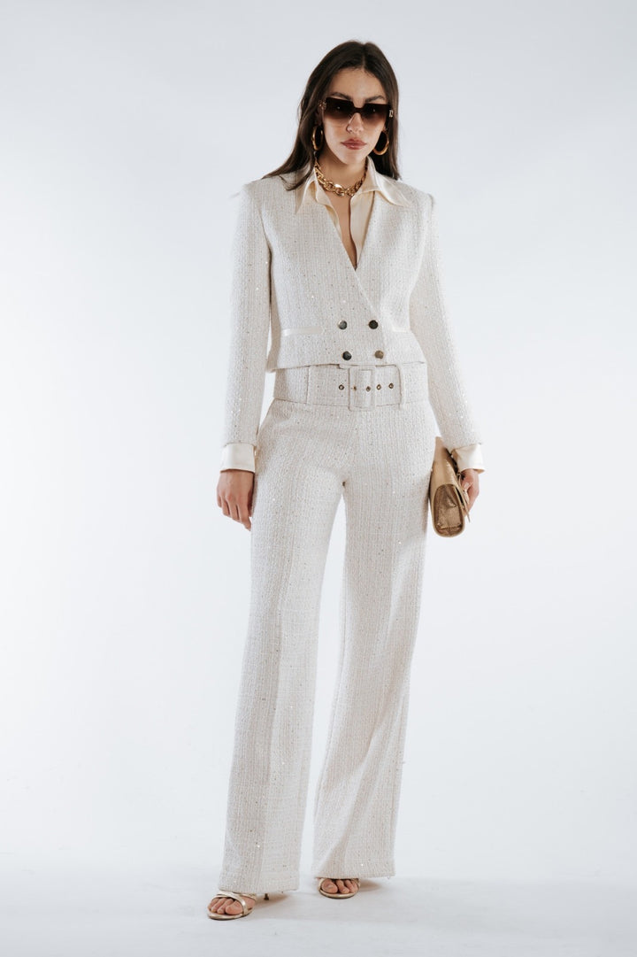 BABYLON - PANTALONE IN TWEED CON TASCHE E MAXI CINTURA