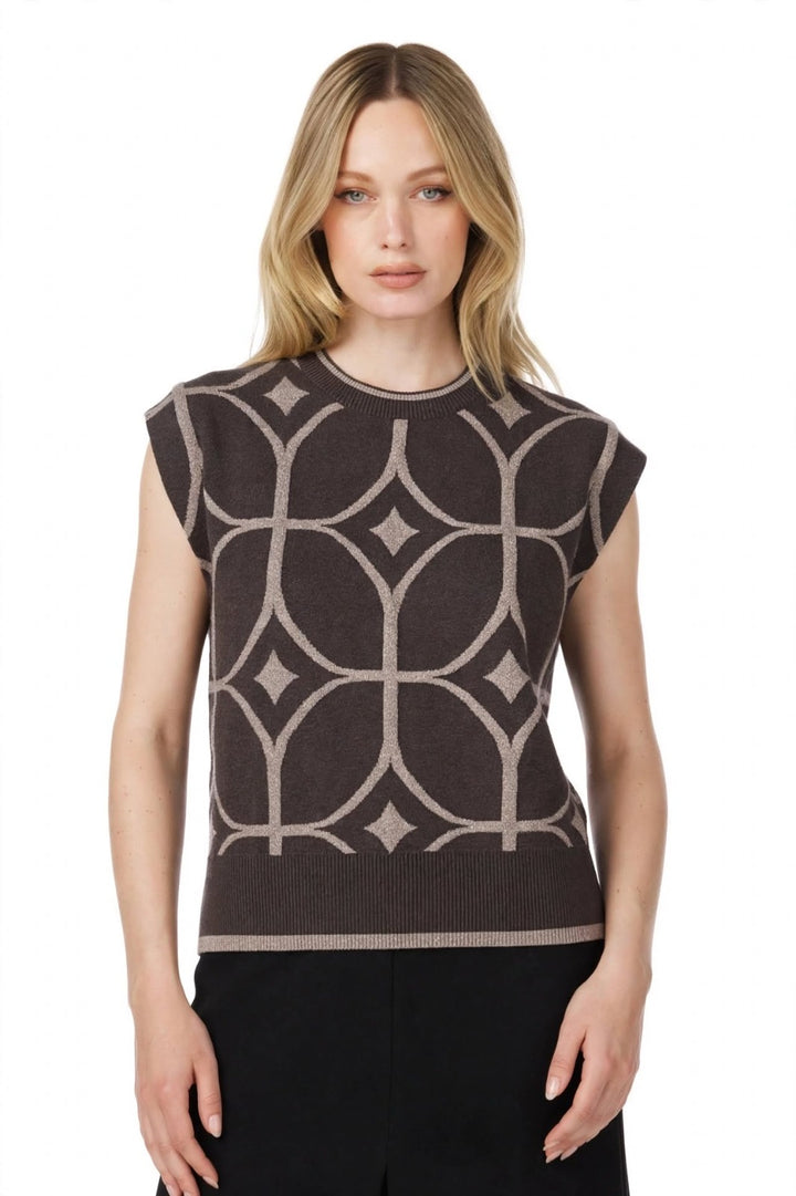 MIRELLA MATTEINI - TOP IN MAGLIA CON MOTIVO GEOMETRICO