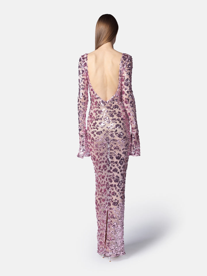 TWENTYFOURHAITCH - ABITO LUNGO IN TESSUTO MAGLIA RICAMATO CON PAILLETTES