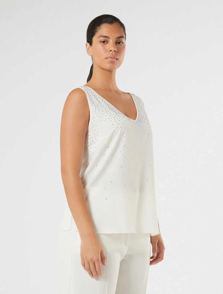 MARINA RINALDI - TOP IN CRÊPE DE CHINE CON STRASS - BIANCO AVORIO