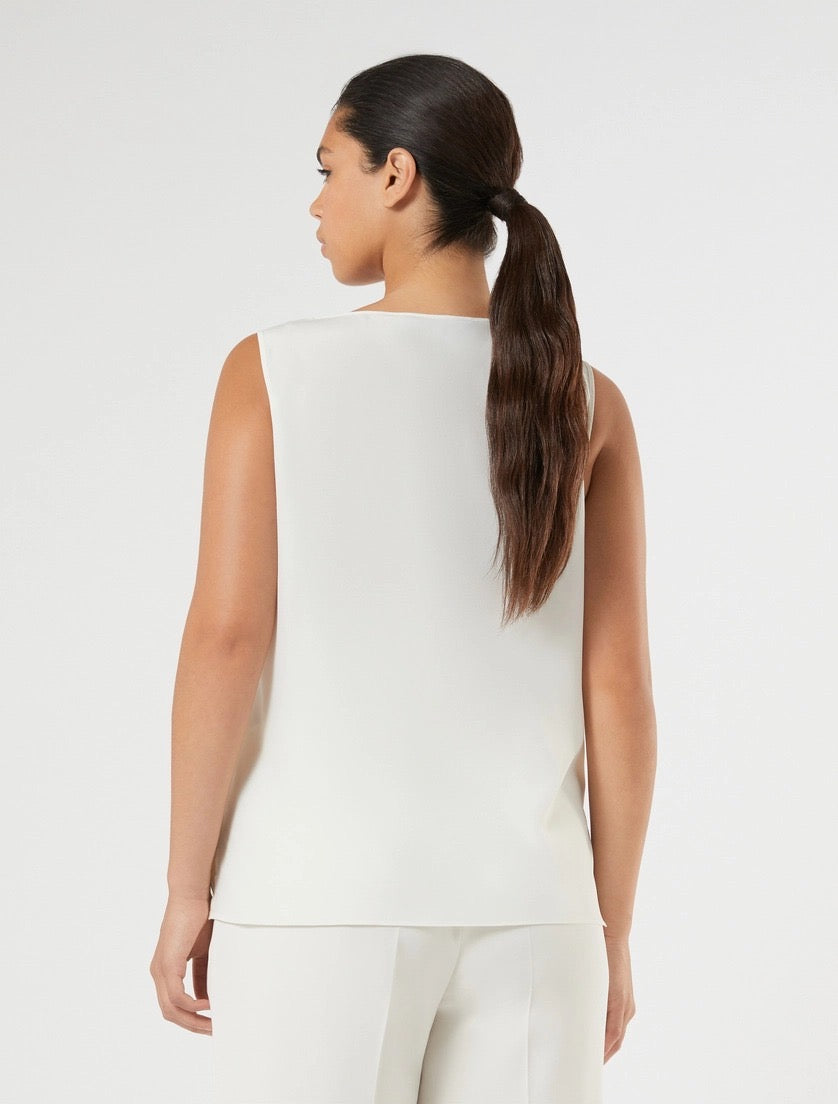 MARINA RINALDI - TOP IN CRÊPE DE CHINE CON STRASS - BIANCO AVORIO