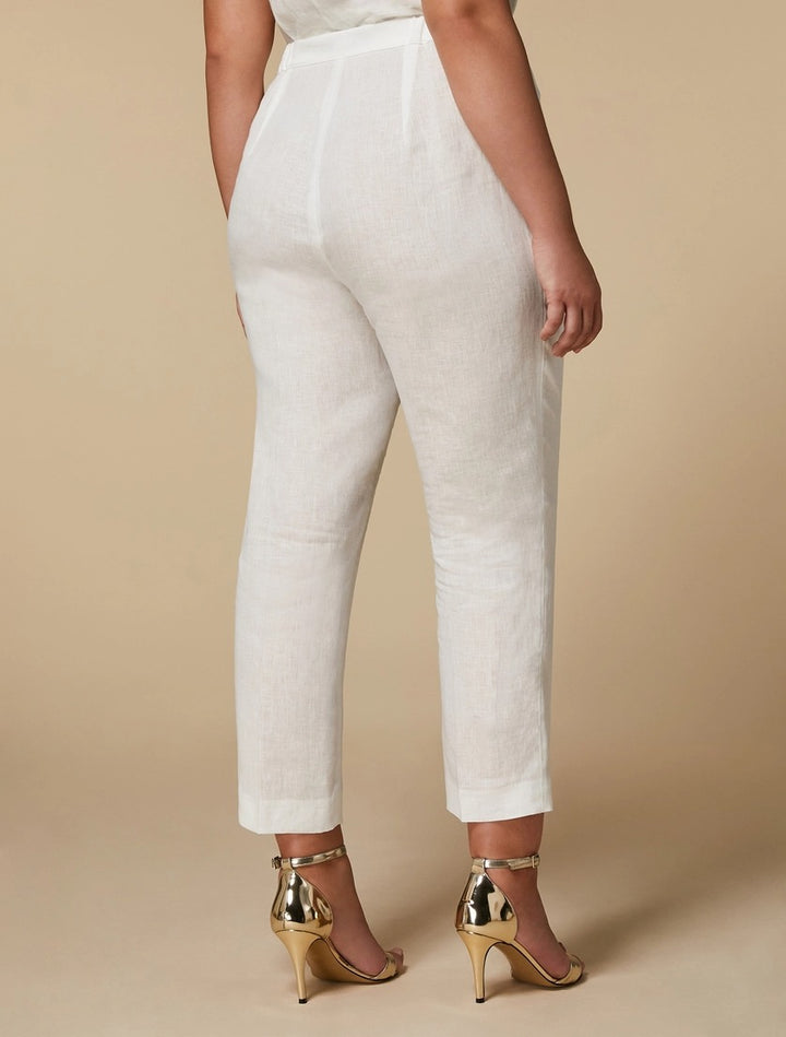 MARINA RINALDI - PANTALONI IN PURO LINO ,DALLA LINEA A SIGARETTA,CON INSERTO ELASTICO AI FIANCHI