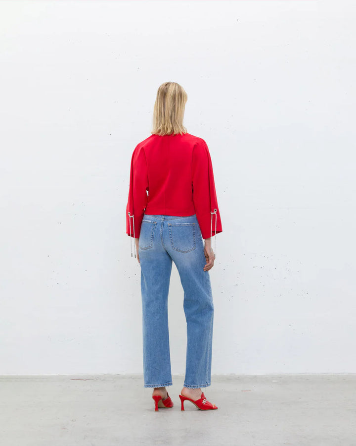 JIJIL - PANTALONE IN DENIM TINTA UNITA VITA CON PASSANTI ABBOTTONATURA CENTRALE MARINARA VESTIBILITÀ REGULAR
