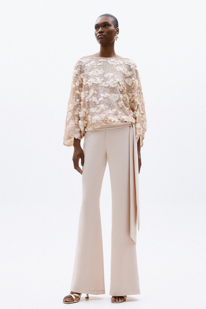 ALLURE - BLUSA FLOREALE SCINTILLANTE &amp; PANTALONI A PALAZZO