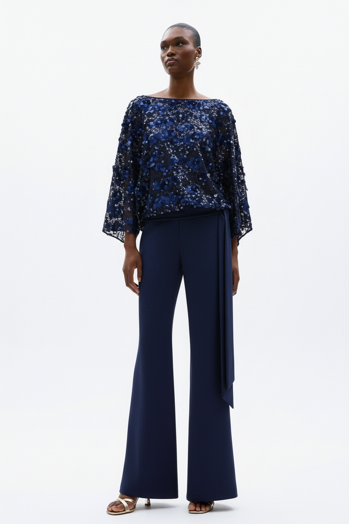 ALLURE - BLUSA FLOREALE SCINTILLANTE &amp; PANTALONI A PALAZZO