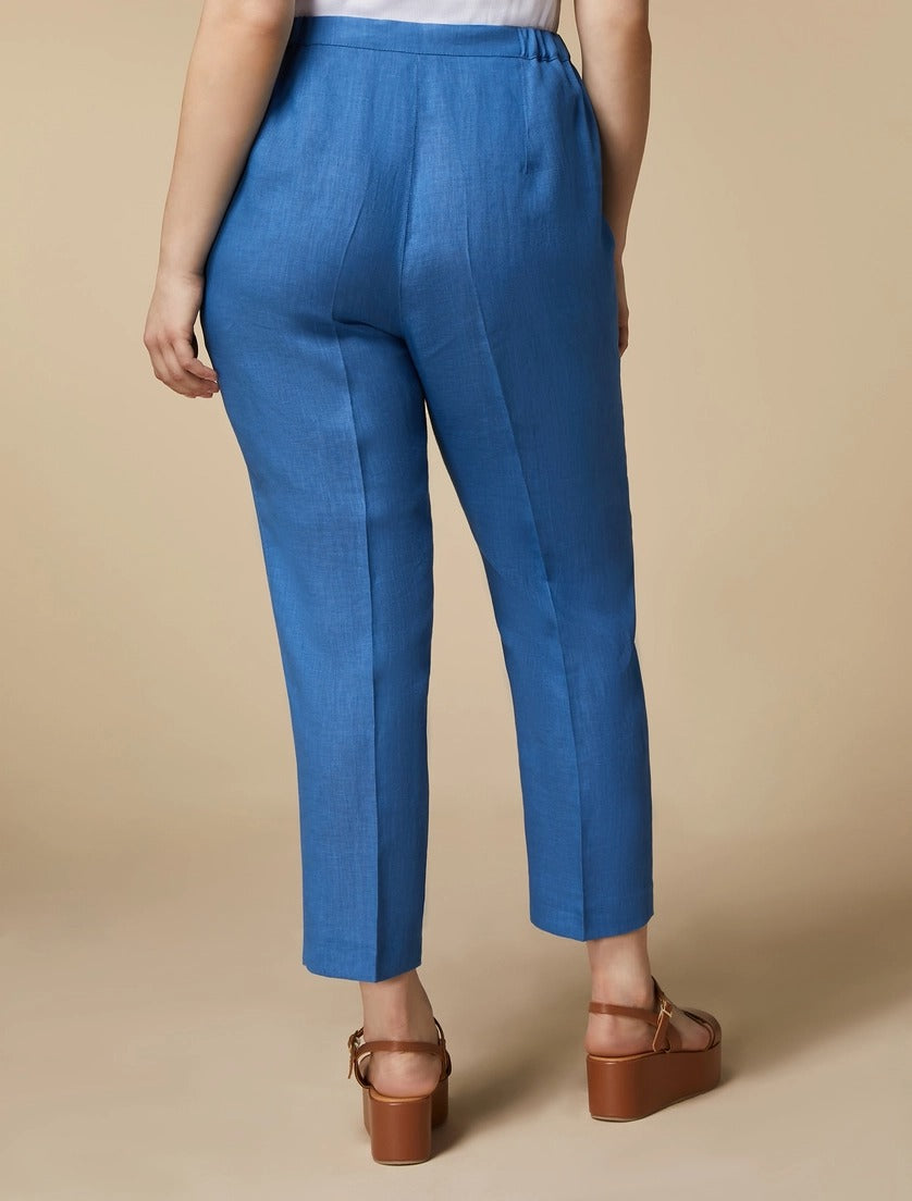 MARINA RINALDI - PANTALONI IN PURO LINO ,DALLA LINEA A SIGARETTA,CON INSERTO ELASTICO AI FIANCHI