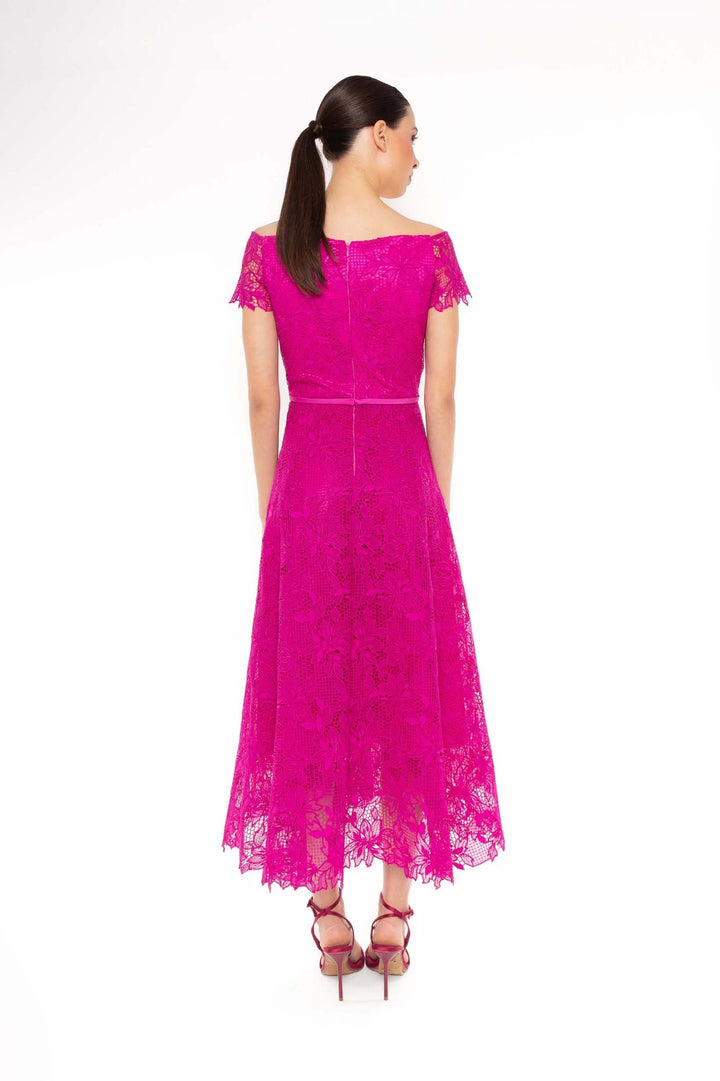 CARLA RUIZ - ABITO MIDI IN PIZZO CON SCOLLO BARDOT