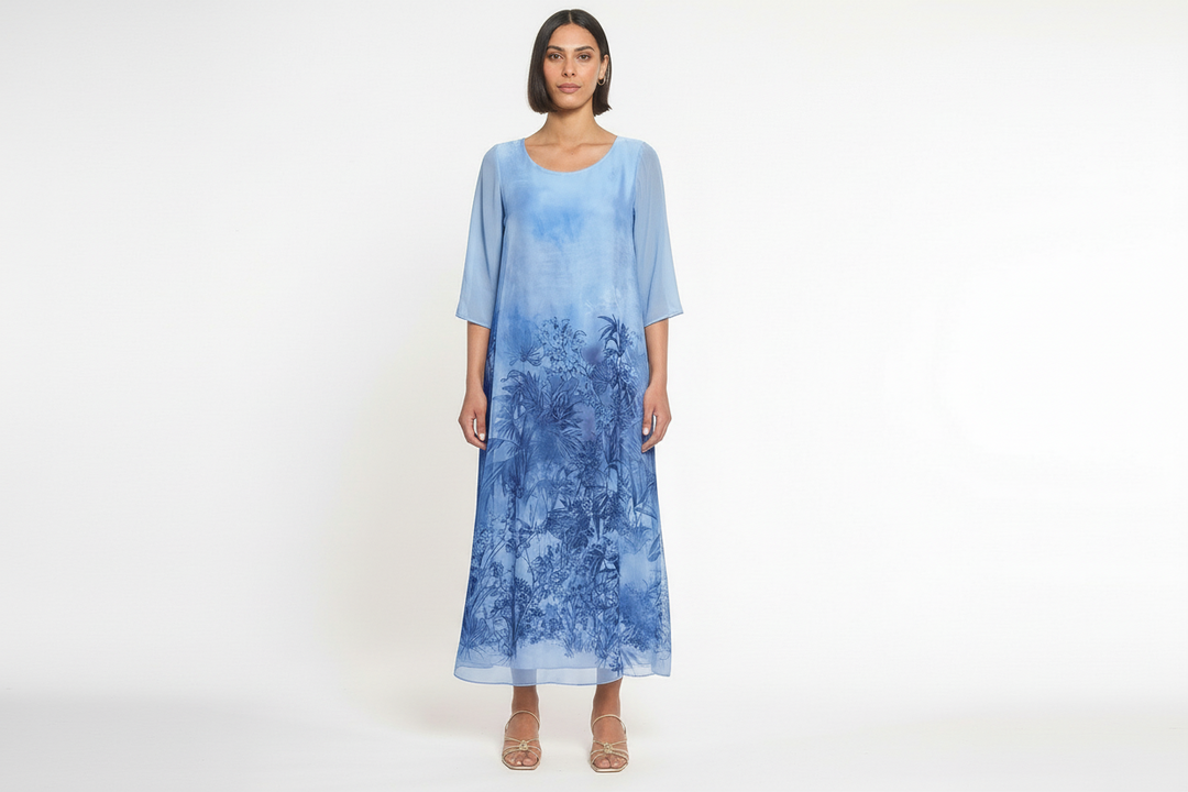GAIA LIFE - ABITO LUNGO FLOREALE BLU IN TESSUTO LEGGERO