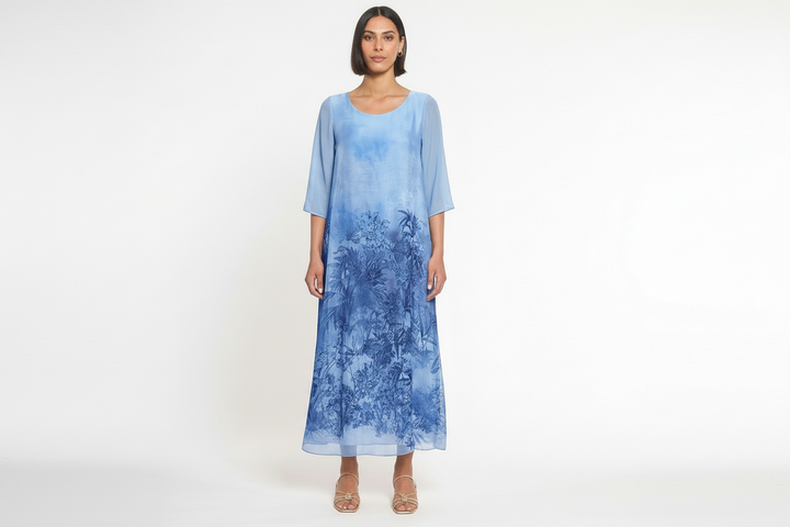 GAIA LIFE - ABITO LUNGO FLOREALE BLU IN TESSUTO LEGGERO