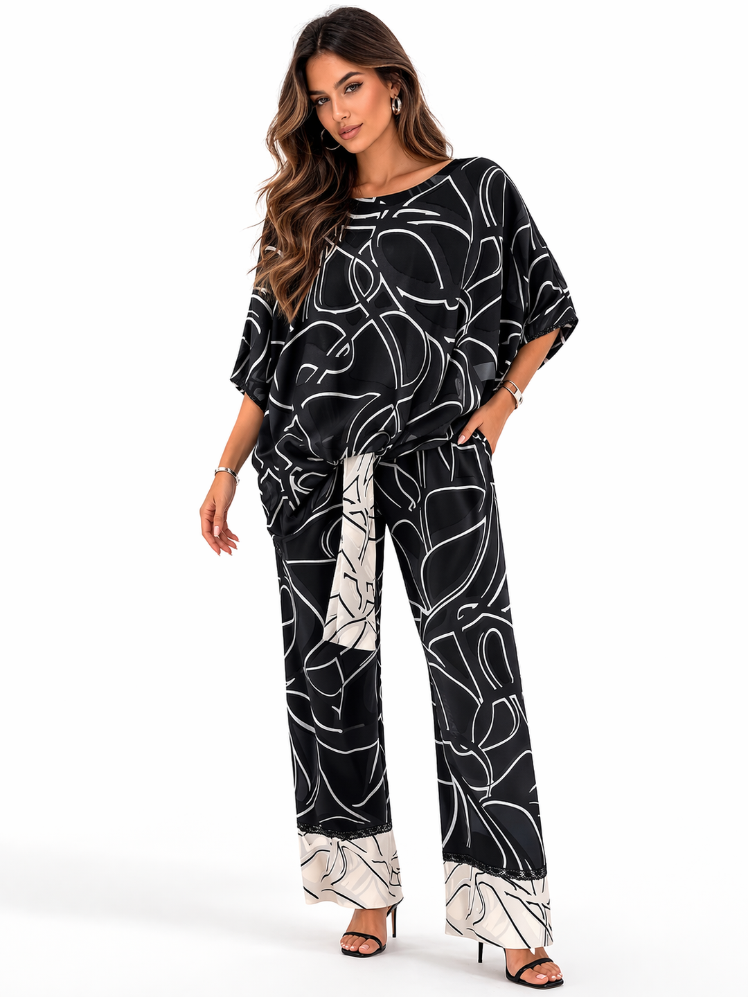MIRELLA MATTEINI - PANTALONE FANTASIA BIANCO/NERO