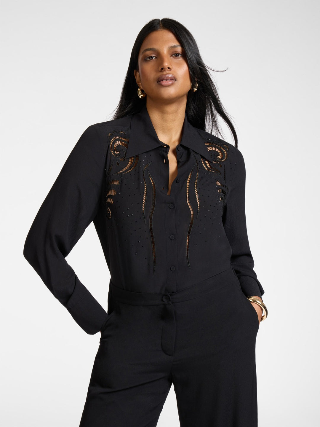 ELENA MIRÒ - CAMICIA IN VISCOSA CON RICAMI TRAFORATI