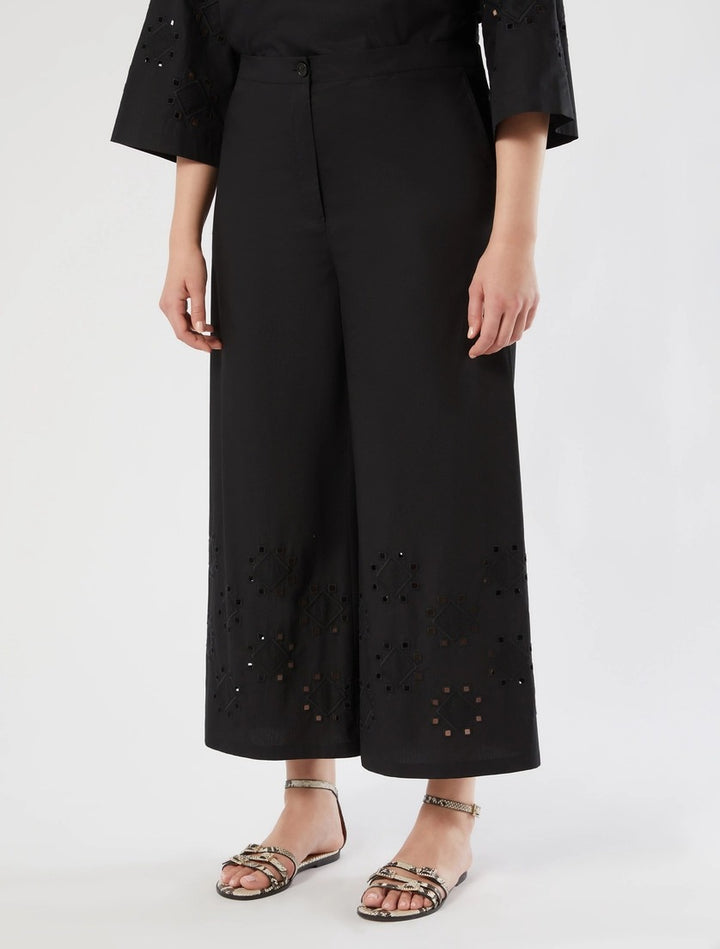 VOYAGE - PANTALONI IN POPELINE CON RICAMO - NERO