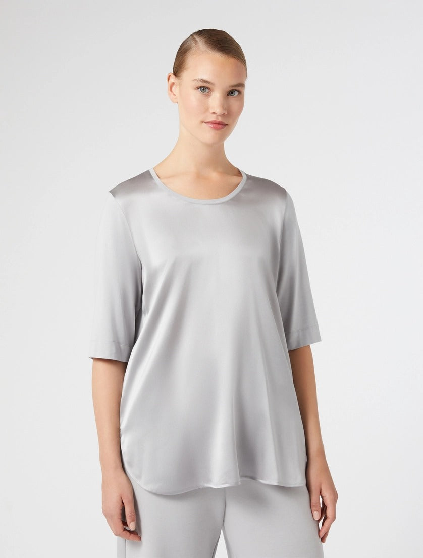 MARINA RINALDI - BLUSA MEZZA MANICA, CON DAVANTI IN RASO DI SETA