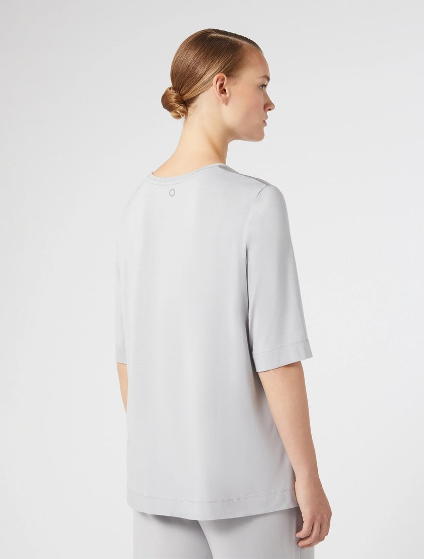 MARINA RINALDI - BLUSA MEZZA MANICA, CON DAVANTI IN RASO DI SETA