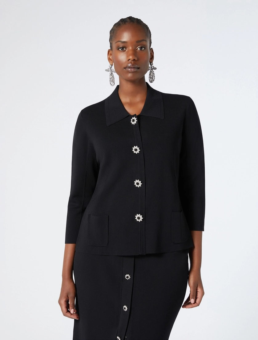 MARINA RINALDI - CARDIGAN MODELLO CAMICIA CON BOTTONI GIOIELLO CHE AGGIUNGONO UN TOCCO DI LUSSO E RAFFINATEZZA E CATTURANO LA LUCE