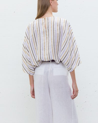 Camicia Oversize a Righe in Cotone e Lino