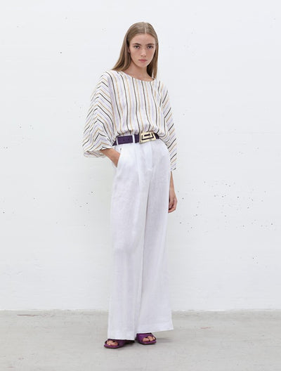 Camicia Oversize a Righe in Cotone e Lino