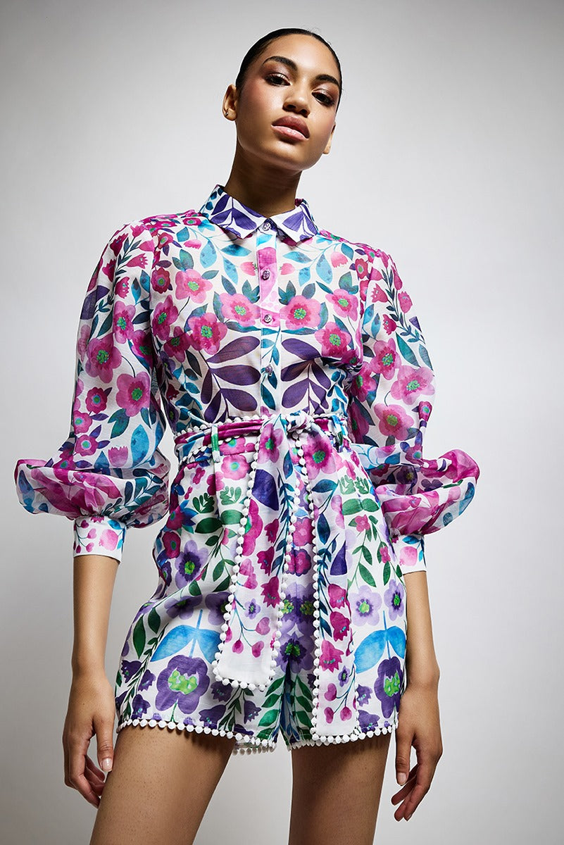 Completo camicia e shorts in voile floreale