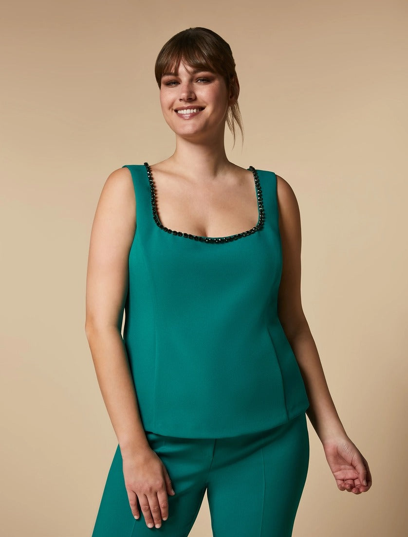 MARINA RINALDI - TOP IN CRÊPE CON STRASS