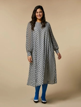 MARINA RINALDI - ABITO MIDI IN GEORGETTE CON STAMPA ESCLUSIVA ALL OVER