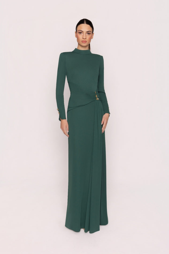 CARLA RUIZ - ABITO MAXI MONOCOLORE IN JERSEY STRETCH VERDE SMERALDO