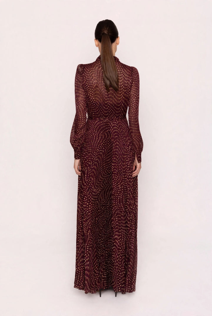 CARLA RUIZ - ABITO LUNGO IN CHIFFON PLISSÉ CON STAMPA ASTRATTA A ONDE