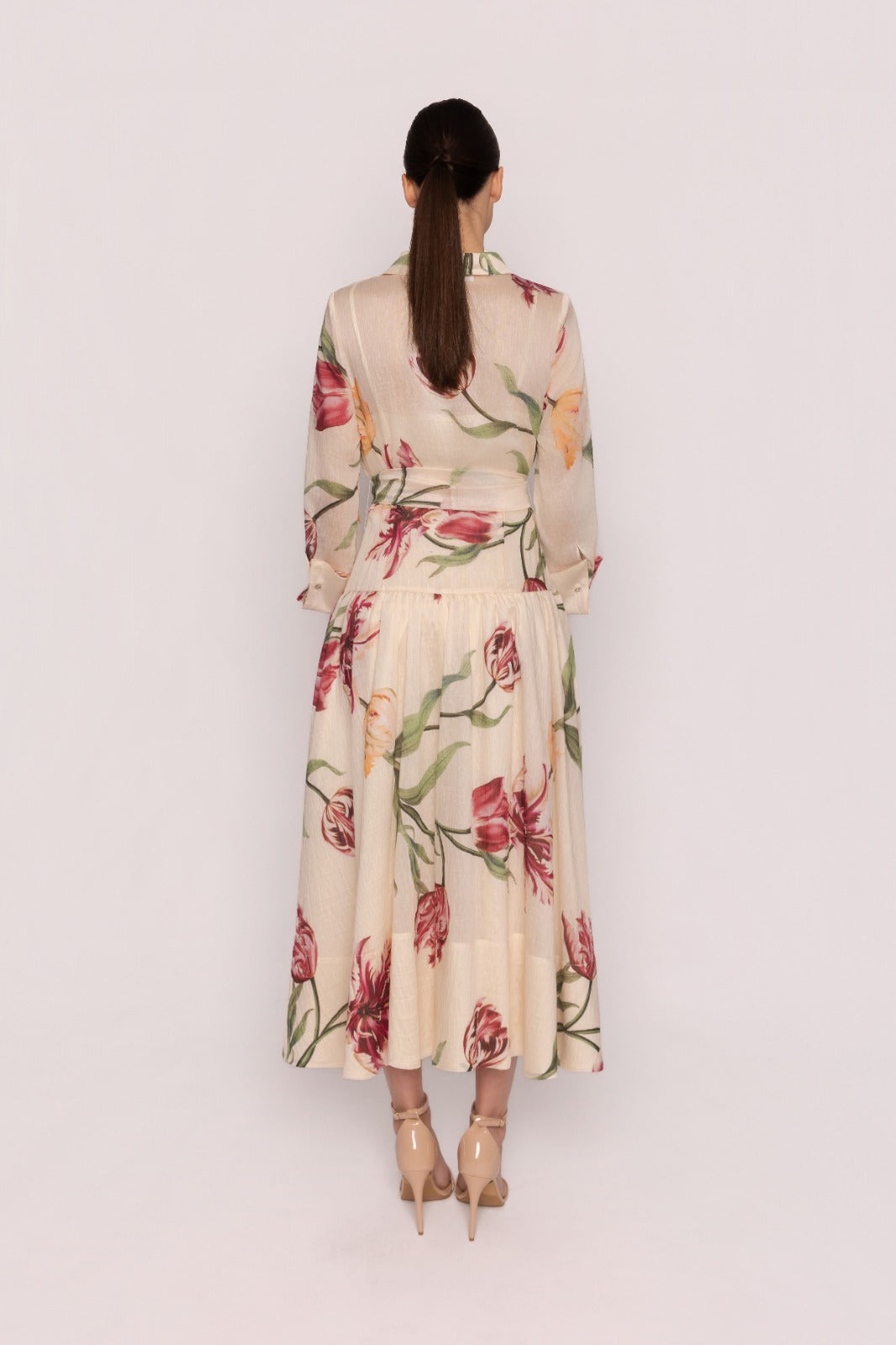 CARLA RUIZ - ABITO MIDI IN CHIFFON CON MAXI STAMPA FLOREALE BOTANICA