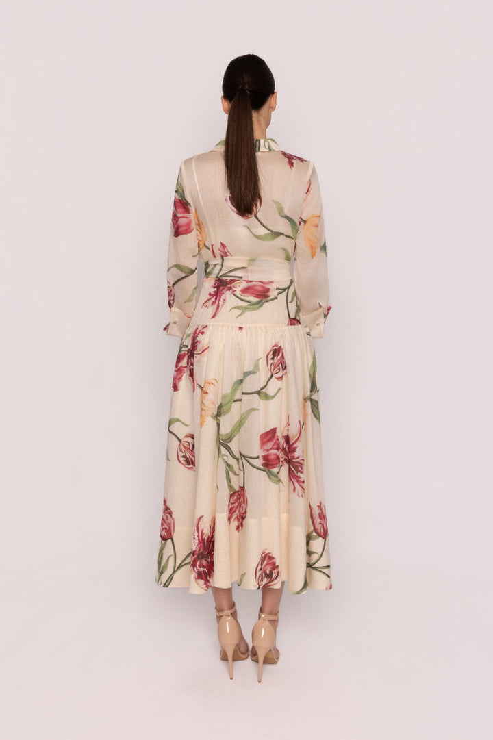 CARLA RUIZ - ABITO MIDI IN CHIFFON CON MAXI STAMPA FLOREALE BOTANICA