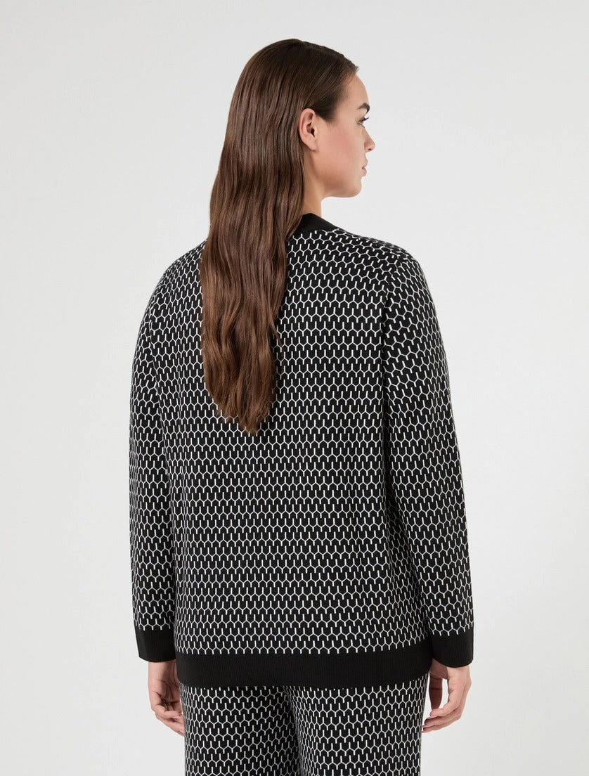PERSONA - CARDIGAN IN MISTO LANA JACQUARD - NERO