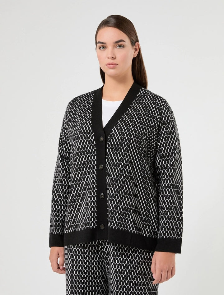 PERSONA - CARDIGAN IN MISTO LANA JACQUARD - NERO