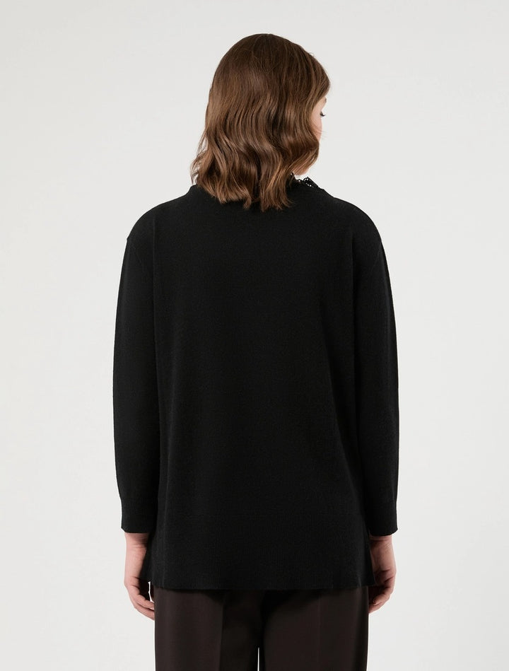 PERSONA - MAGLIA IN LANA CON PIZZO - NERO