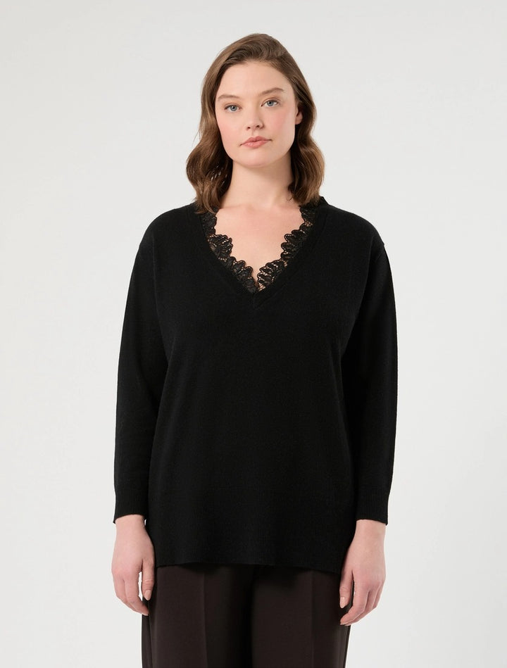 PERSONA - MAGLIA IN LANA CON PIZZO - NERO