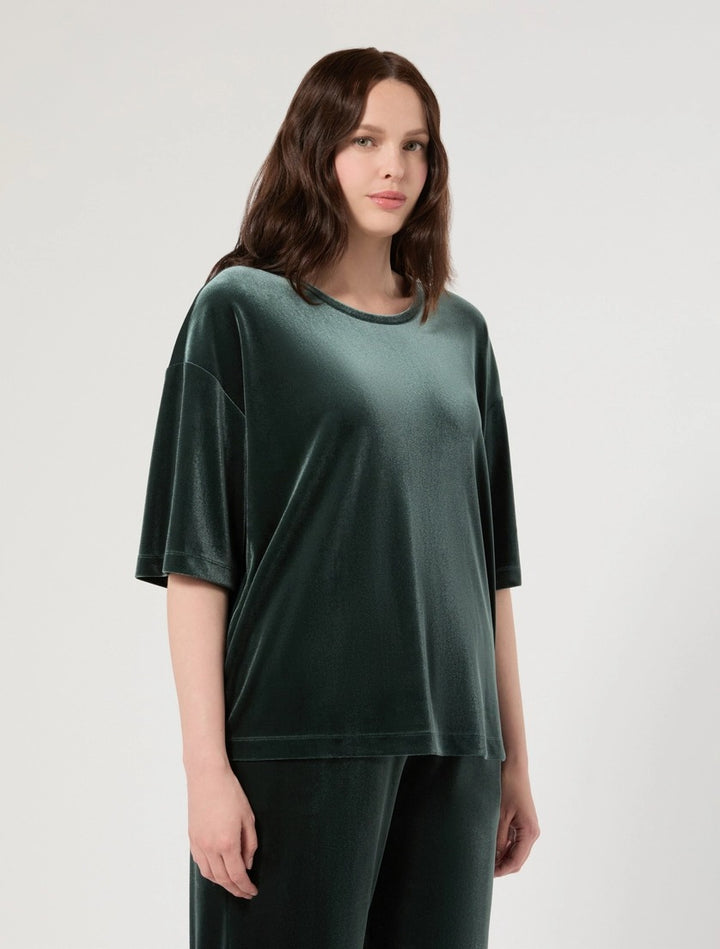 PERSONA - T-SHIRT IN JERSEY DI VELLUTO - VERDE BOSCO