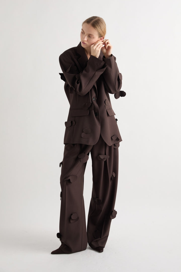 MEIMEI J - PANTALONE CON APPLICAZIONI FLOREALI TONO SU TONO