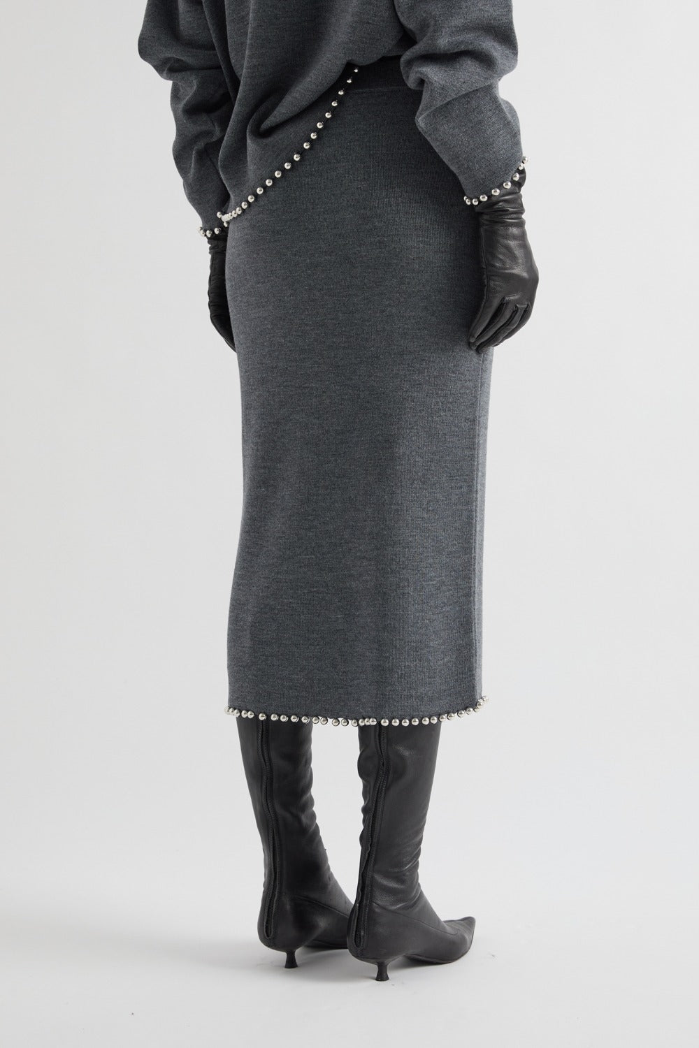 MEIMEI J - GONNA MIDI IN MAGLIA CON CRISTALLI