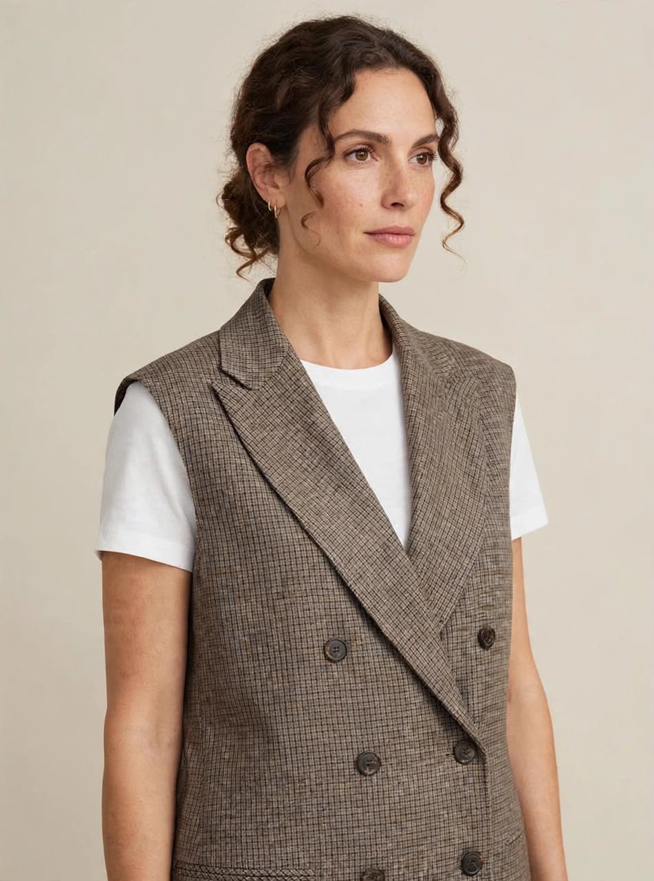GILET DOPPIOPETTO IN MICRO-PIED-DE-POULE