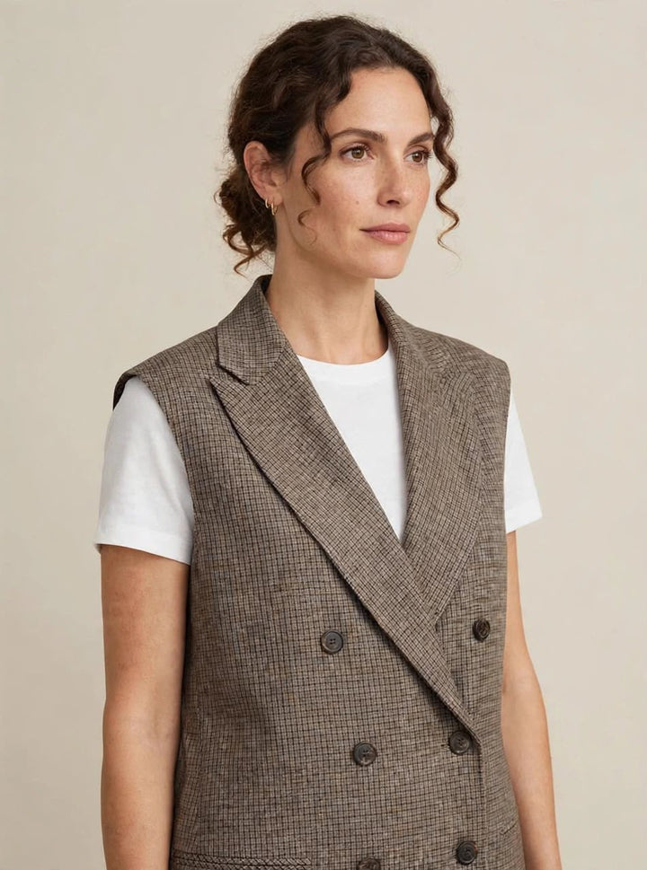 GILET DOPPIOPETTO IN MICRO-PIED-DE-POULE