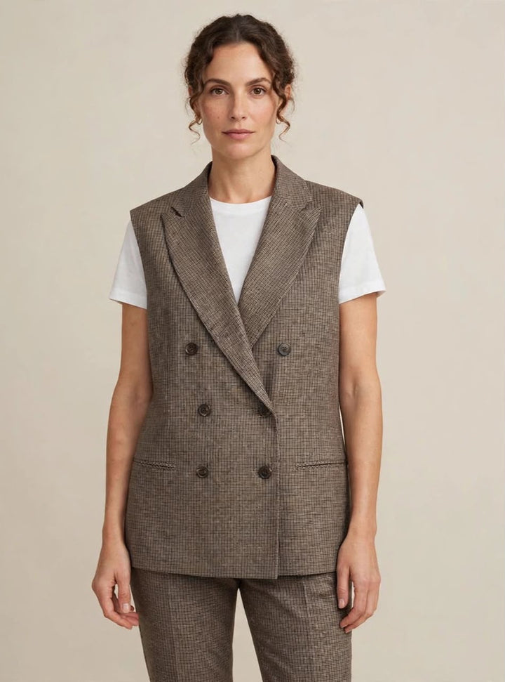 GILET DOPPIOPETTO IN MICRO-PIED-DE-POULE
