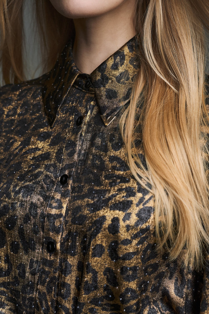 TWINS - CAMICIA IN JACQUARD ANIMALIER CON LUREX E MICRO-STRASS