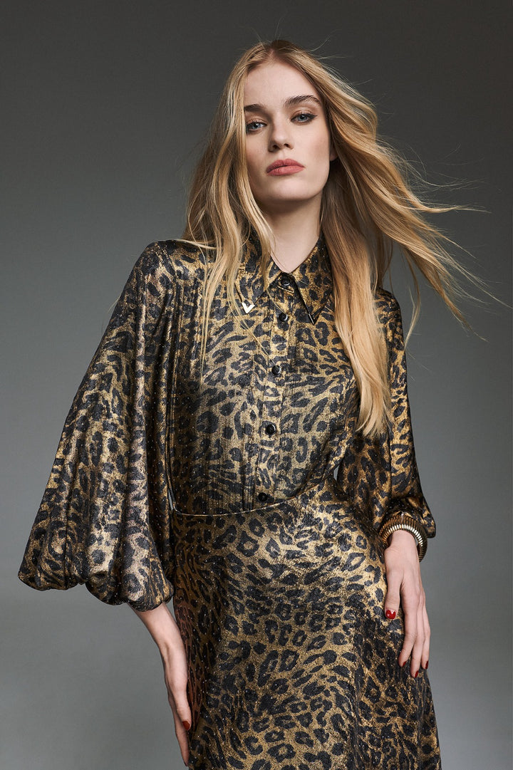 TWINS - CAMICIA IN JACQUARD ANIMALIER CON LUREX E MICRO-STRASS