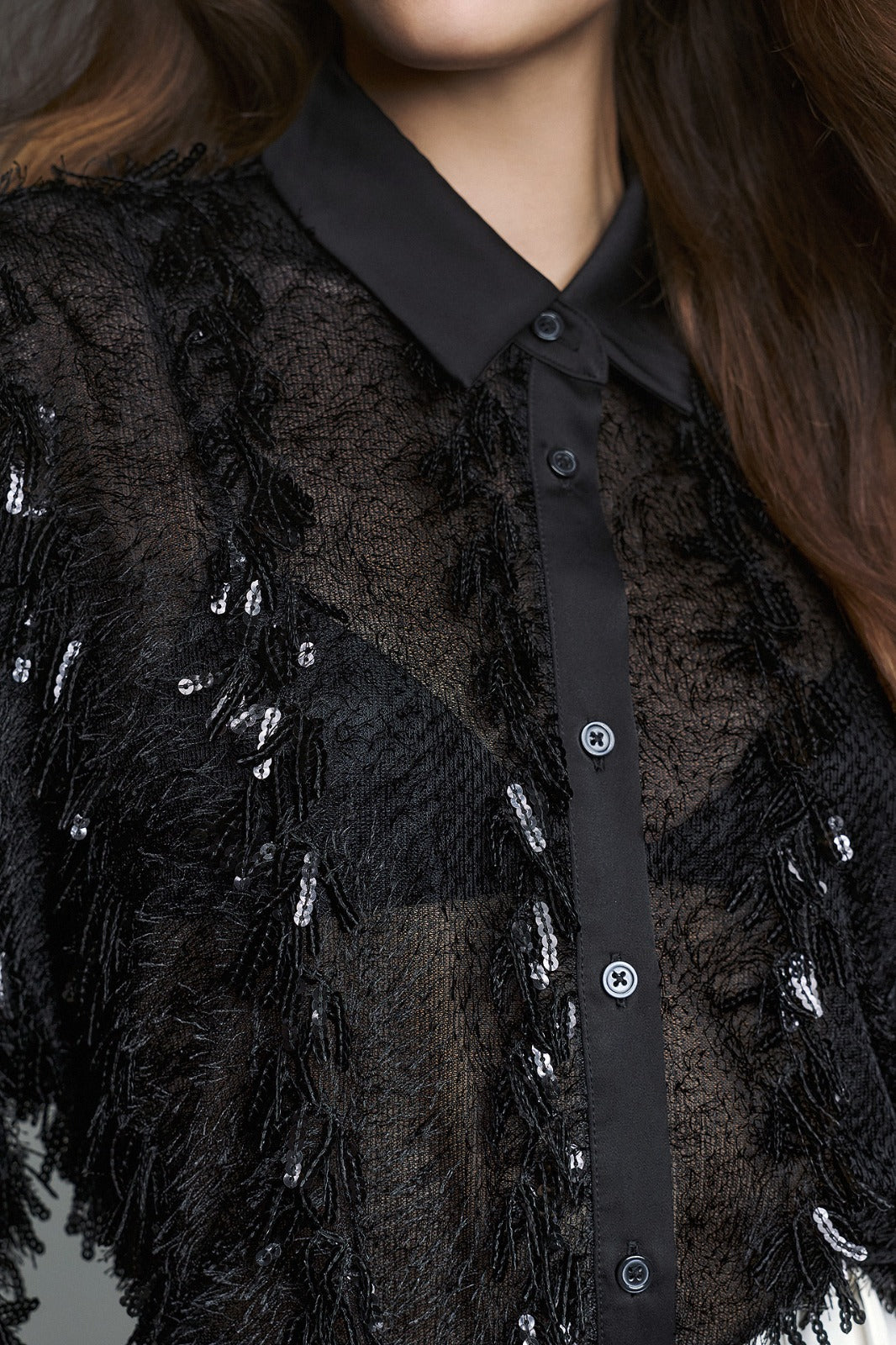 TWINS - CAMICIA IN PIZZO CON FRANGE E PAILLETTES