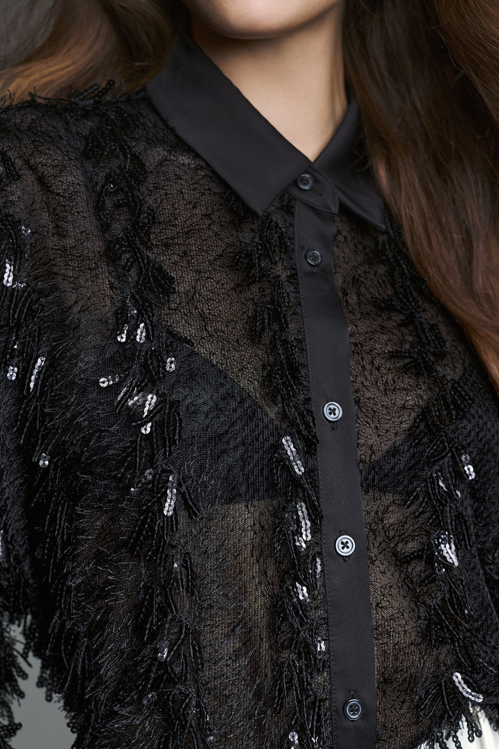 TWINS - CAMICIA IN PIZZO CON FRANGE E PAILLETTES