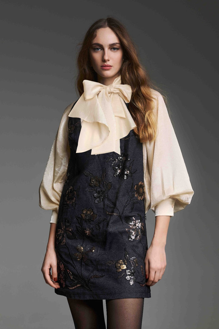 TWINS - CAMICIA IN RASO CON FIOCCO MAXI E MANICHE A PALLONCINO