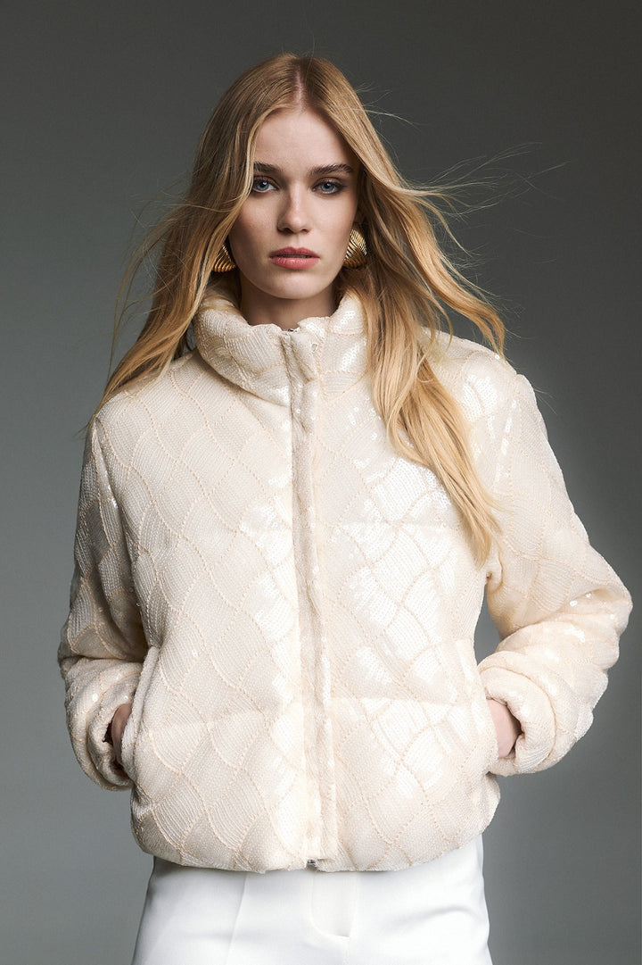 TWINS - PIUMINO CROP CON MOTIVO A ROMBI E LUREX